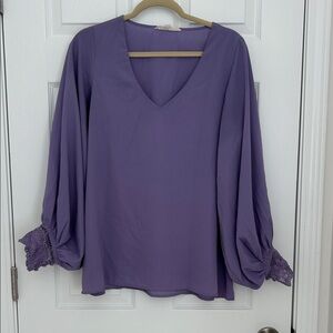 Lavender Blouse with Lace Cuffs